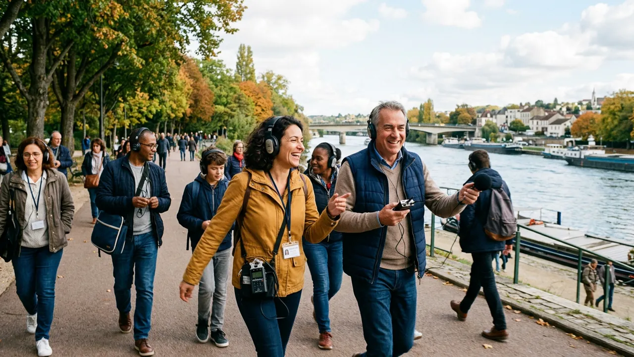 Groupe d'habitants et de bénéficiaires participant à un parcours sonore immersif
